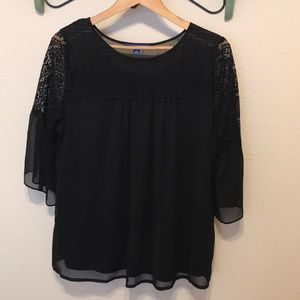Apt. 9 Blouse with Lace Overlay and Bell Sleeves